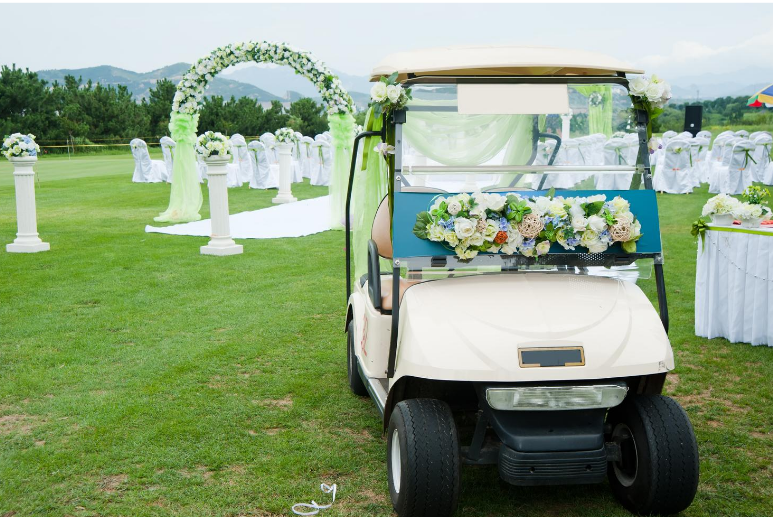 Golf carts used in wedding ceremonies